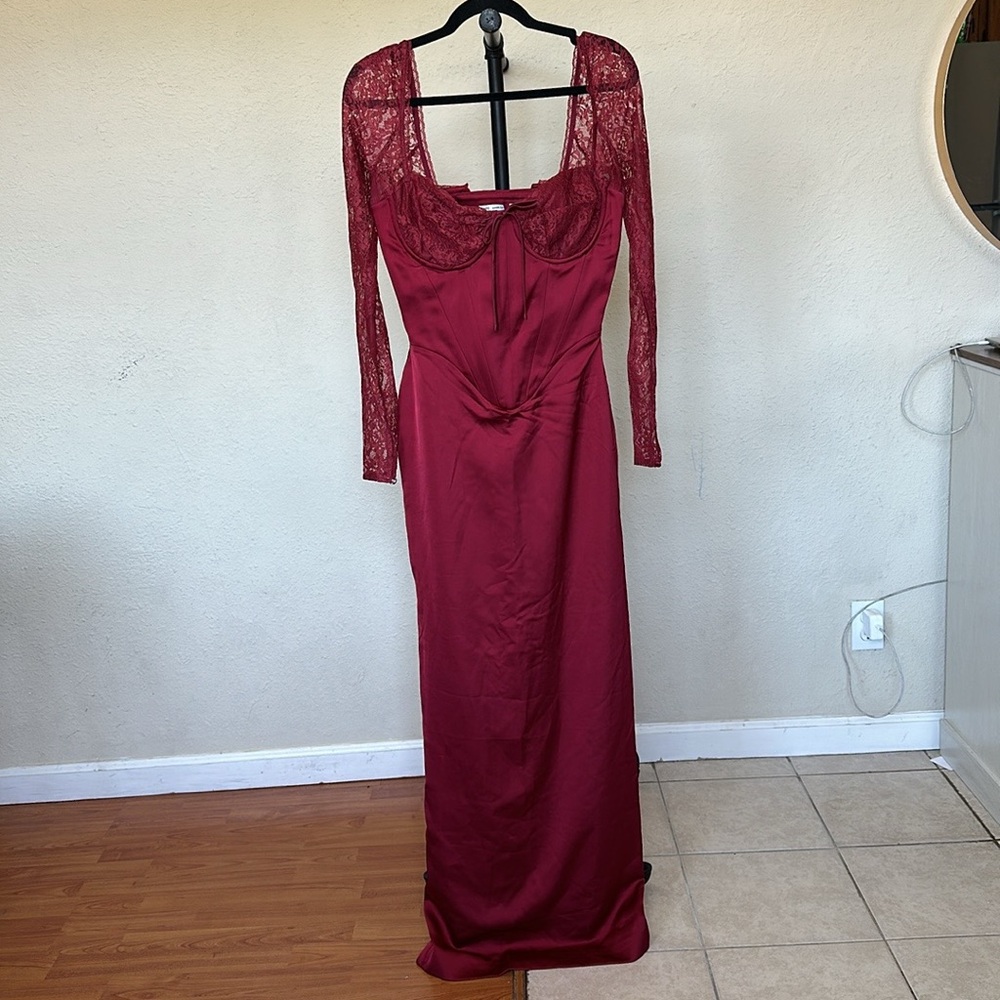 HOUSE OF CB XS A-C 'Perdi' Berry Satin Maxi Dress with Corset NWOT size XS - Picture 6 of 15